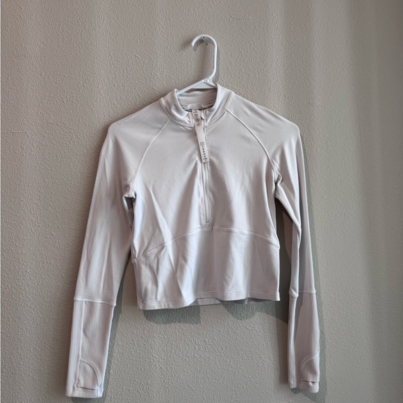 lululemon athletica Tops - Lululemon Athletica White Fitted Crop Top with Mandarin Collar